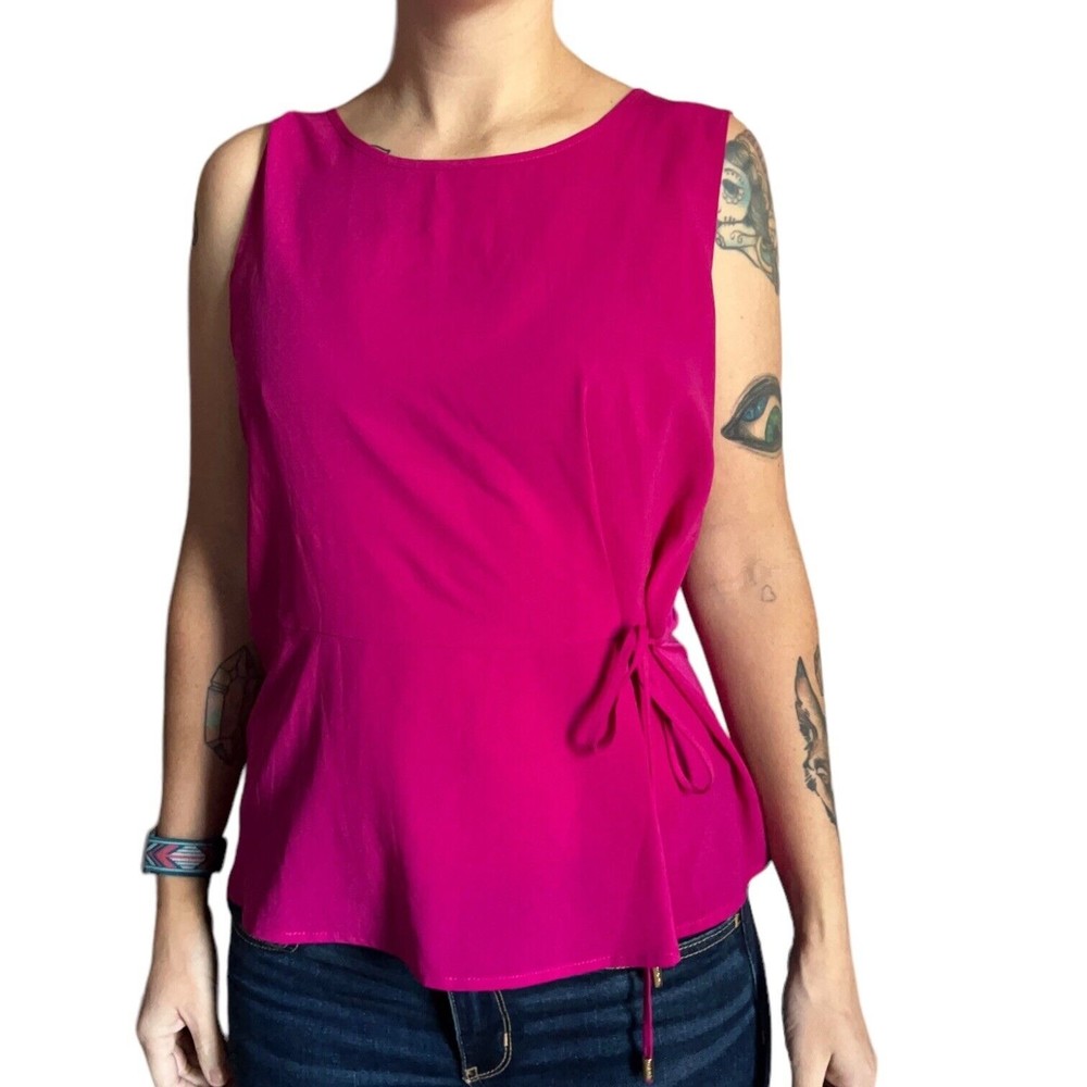 Calvin Klein Women's Sleeveless Blouse Side Tie Chiffon Tank Top w Bow Medium M